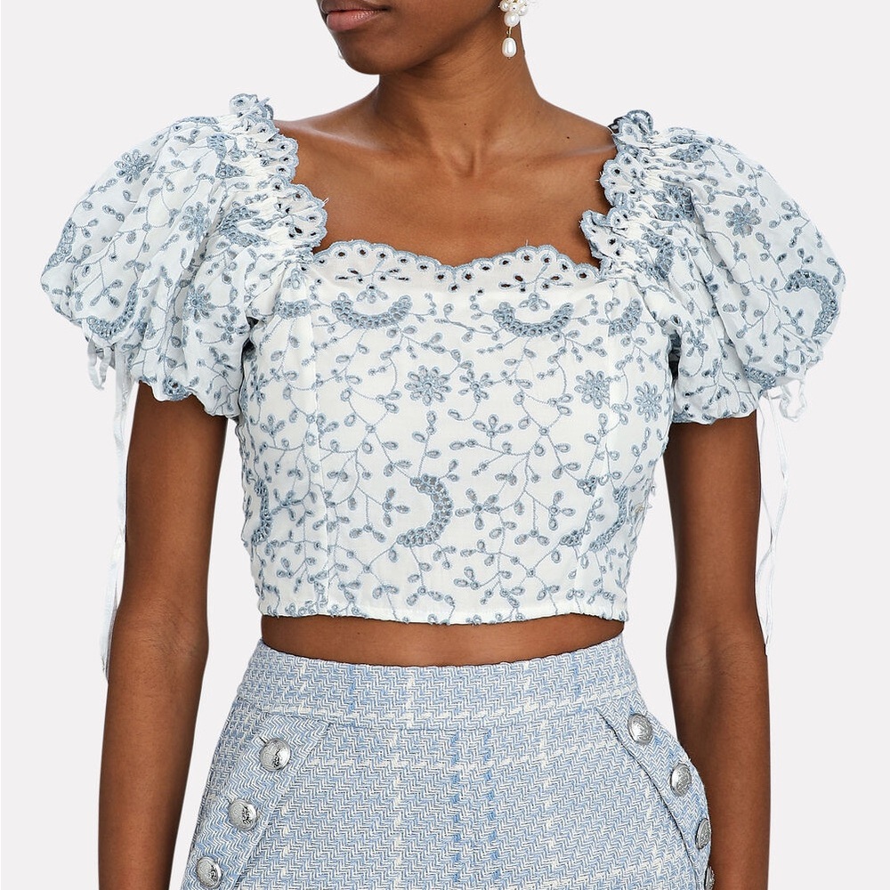 Love Shack Fancy Melina Top in Ivory Shores